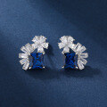 wholesale S925 Sterling Silver New Synthetic Cultivated Sapphire Ear Studs for Women Wholesale Factory-0-1
