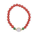 wholesale 925 Silver Gold-Plated New Chinese Style Birth Year Red Agate Bead Bracelet for Women with Hetian White Jade and Green Jade Beads-0-4