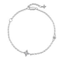 wholesale 925 Sterling Silver Korean-style Women's Bracelet, Fashionable Minimalist Delicate Floral Elegant Versatile College-style Wrist Accessory-Platinum DY150386-SW-WH 925 Silver