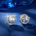 wholesale S925 Sterling Silver Bead Pearl Mantou Stud Earrings with Zirconia, Women's Minimalist Circular Design, New Release Bestseller-0-1