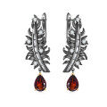 wholesale S925 Silver Italian Craft Hand-Designed Feather Natural Gemstone Garnet Stud Earrings-0-5