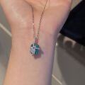 wholesale S925 Sterling Silver Paraiba Mint Green Ice Sugar Bow Square Pendant Necklace for Women, Small and Unique Design Collarbone Chain-0-1