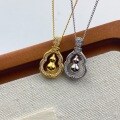 wholesale S925 Sterling Silver Maker's Rotating Gourd Inlaid Diamond Fashion Retro New Chinese Style Niche Design Collarbone Necklace-0-2