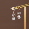 wholesale S925 Sterling Silver Synthetic Cat's Eye Bow Short Drop Earrings for Women, Korean Style Elegant Accessory M00930-0-3