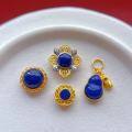 wholesale Gold-plated 925 ancient silver fittings set with natural lapis lazuli gourd pi xiu pendant, bean bead, small flower spacer bead, and back cloud for DIY-0-1