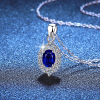S925 Sterling Silver Moissanite Cultured Emerald Ruby Sapphire Vintage Necklace-Cultured sapphire 5×7mm  925 silver