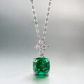 wholesale S925 Silver Necklace European and American New Imported High Carbon Diamond 8*8mm Fat Square Emerald Green Diamond Minimalist Style One-Piece Drop Shipping-0-0