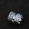wholesale 925 Sterling Silver Retro Thai Silver Lotus Prajna Heart Sutra Ring, Ethnic Style Antique Wide Band Unisex Adjustable Open Ring-0-2
