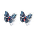 wholesale S925 sterling silver colorful enamel butterfly ear clips, elegant, luxurious, artistic, vintage, ethnic-style earrings for women-0-4