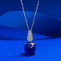 wholesale S925 silver jewelry, European and American new style, 10*10 royal blue sugar loaf necklace pendant, women's collarbone chain-0-5
