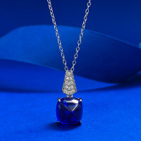 wholesale S925 silver jewelry, European and American new style, 10*10 royal blue sugar loaf necklace pendant, women's collarbone chain-N325 Royal Blue Sugar Tower>925 Silver