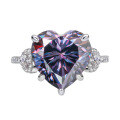 wholesale S925 Sterling Silver 6-Carat Heart-Shaped Pink Moissanite Women's Ring with Group Setting High-End Silver Jewelry Accessories-0-8