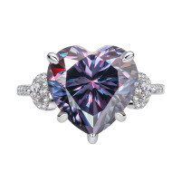 wholesale S925 Sterling Silver 6-Carat Heart-Shaped Pink Moissanite Women's Ring with Group Setting High-End Silver Jewelry Accessories-6 carat heart-shaped moissanite ring (imperial purple)  US size 5