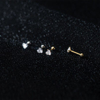 wholesale S925 Sterling Silver Small Heart-shaped Ear Studs Korean Style for Healing Ear Piercings Diamond-inlaid Heart Threaded Bead Ear Accessories M00030-S925 silver pair gold 925 silver