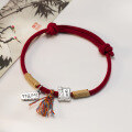 wholesale 999 Silver Fresh, Sweet, Ins-style Niche Design "Peace and Joy" Red Rope Bracelet S7519-0-2