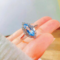 wholesale S925 Sterling Silver Red Elk Ring for Women, Ethereal and Sweet Vintage High-End Blue Zircon Ring, Light Luxury-0-5