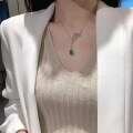 wholesale 18K Gold Plated High-End Emerald Necklace for Women, Luxury Fully Diamond-Cut Choker with Pear-Shaped Tourmaline Pendant Collarbone Chain-0-3