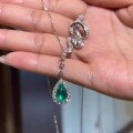 wholesale 18K Gold Plated High-End Emerald Necklace for Women, Luxury Fully Diamond-Cut Choker with Pear-Shaped Tourmaline Pendant Collarbone Chain-0-0