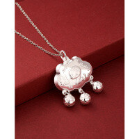 wholesale 999 Pure Silver Baby Longevity Locket Zodiac Dragon Snake Pendant, Infant Full Moon First Birthday Silver Locket-Longevity lock with Chinese character "Fu" (blessing) about 4.2g 999 silver