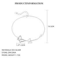 wholesale 925 Sterling Silver French Openwork Butterfly Flying Bracelet For Women With Luxury Micro-set Zirconia-L796_Glass Beads/White Zirconium_Platinum-Plated_16+3CM 925 Silver