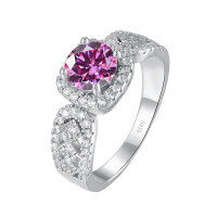 Sterling Silver 1ct Moissanite Vintage Lace Princess Cut Bridal Ring-One-carat pink moissanite  Adjustable opening