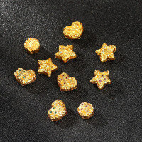 wholesale Metal S925 Silver Gold Plated DIY Accessories Star Pendant Heart Charm Meteorite Texture Bracelet Necklace Jewelry-Red Zircon Star Through Hole