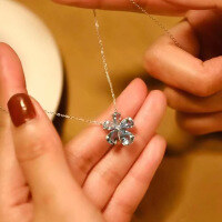 wholesale S925 sterling silver lightweight luxury vintage aquamarine necklace, new women's ins minimalist style blue flower choker-Copper platinum