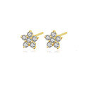 wholesale 925 Sterling Silver Small Floral Stud Earrings With Zircon, Ins Style, Wholesale In Stock-0-0