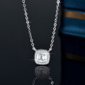 Sterling Silver Pendant with 1ct Moissanite, Tower Cut Square Halo Setting-0-0