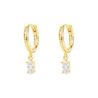 wholesale S925 Sterling Silver Oval Zircon Earrings For Women, Fashionable Minimalist Textured Ear Clasps-E4415-White Zirconium 925 Silver