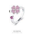 wholesale S925 Sterling Silver Four-Leaf Clover Open Adjustable Ring with Rotating Colorful Zircon for Women-0-7
