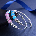 wholesale S990 silver cat's eye stone beaded round bead bracelet for girls, cute bangle for baby-0-3
