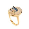 wholesale Gold-plated 925 sterling silver with certificate, cold enamel lotus flower ring, large cabochon gemstone, openable index finger ring for women-0-4