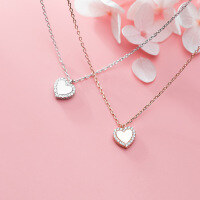 wholesale S925 Silver Necklace for Women, Japanese and Korean Style, Minimalist and Fresh, Polished Heart with Diamond Inlay, Fashion Accessory D8208-s925 silver-silver necklace 925 silver