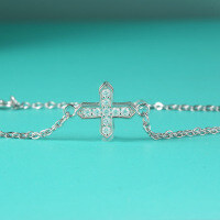 Sterling Silver D-Color White Moissanite Cross Pendant Bracelet for Women-Inlaid with moissanite  925 silver