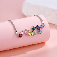 wholesale S925 Silver Rainbow Candy Tourmaline Necklace for Women, Luxe Fashionable Versatile High-End Pendant Collarbone Chain-xb575--Colored diamond clavicle necklace
