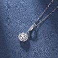 wholesale Platinum-Plated S925 Sterling Silver Luxury Round Halo Necklace for Women with Micro-Paved Moissanite and D Color Zircon-0-2