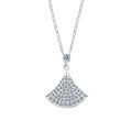 S925 Gold-Plated V-Shape Fan Pendant Necklace with Full Diamonds, White Shell, and Red Agate-0-4