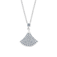 S925 Gold-Plated V-Shape Fan Pendant Necklace with Full Diamonds, White Shell, and Red Agate-S925 Sterling Silver + Zircon Necklace  925 Silver