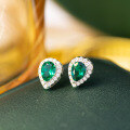 wholesale S925 Silver Plated 18k Gold New Drop 5*7mm Lab-Created Zambian Emerald with High-Carbon Diamond Ear Studs-0-1
