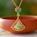 wholesale Silver-gilt metal with cloisonné enamel, shell-shaped Hetian jade pendant, certificate, cheongsam, and Hanfu antique-style necklace-0-6