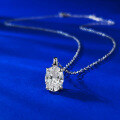 wholesale S925 Silver New Geometric Oval 6*8 Zircon Pendant Necklace 40+5cm Long, Xiaohongshu Style-0-1