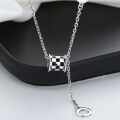 wholesale S925 Sterling Silver Black Enamel Checkerboard Pattern Slim Waist Tassel Necklace Korean Version Trendy Light Luxury Internet-Famous Necklace-0-3