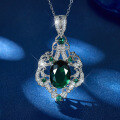 wholesale S925 Sterling Silver with Emerald Inlaid Vintage Palace Style High-End Intricate Pendant Necklace for Women-0-1