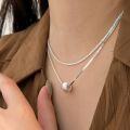wholesale S925 Sterling Silver Cat Eye Bead Double Layer Necklace for Women, Small and Fashionable Collarbone Chain, High-End Sense, New Collection-0-1