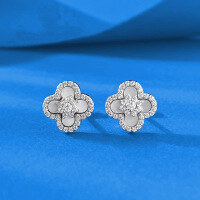 wholesale S925 Sterling Silver New Light Luxury Four-Leaf Clover Earrings for Women, Fashionable Daily Style with Elegant Temperament-E681 Pink Mother-of-Pearl Earrings 925 Silver
