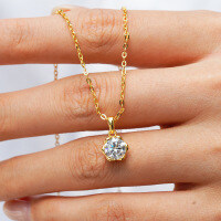 14K Gold Plated 925 Sterling Silver Moissanite Lotus Pendant Necklace-1CT (zircon)  925 silver