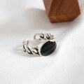 wholesale S925 Sterling Silver Japanese and Korean Drip Glaze Silver Index Ring Retro Personality Black Drip Glue Chain Adjustable Ring for Women-0-1