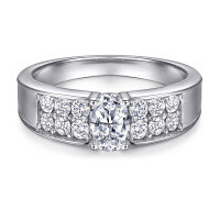 wholesale S925 Sterling Silver Cross-Border Hot-Selling Women's Ring, Light Luxury Niche Fashion Minimalist Row Diamond Ring, Factory Direct Supply-Platinum US size 5#