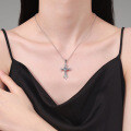 Sterling Silver Moissanite Cross Pendant Hip Hop Bead Chain Necklace-0-2